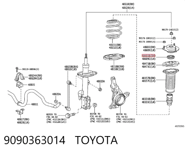 Rolamento de suporte do amortecedor dianteiro 9090363014 Toyota