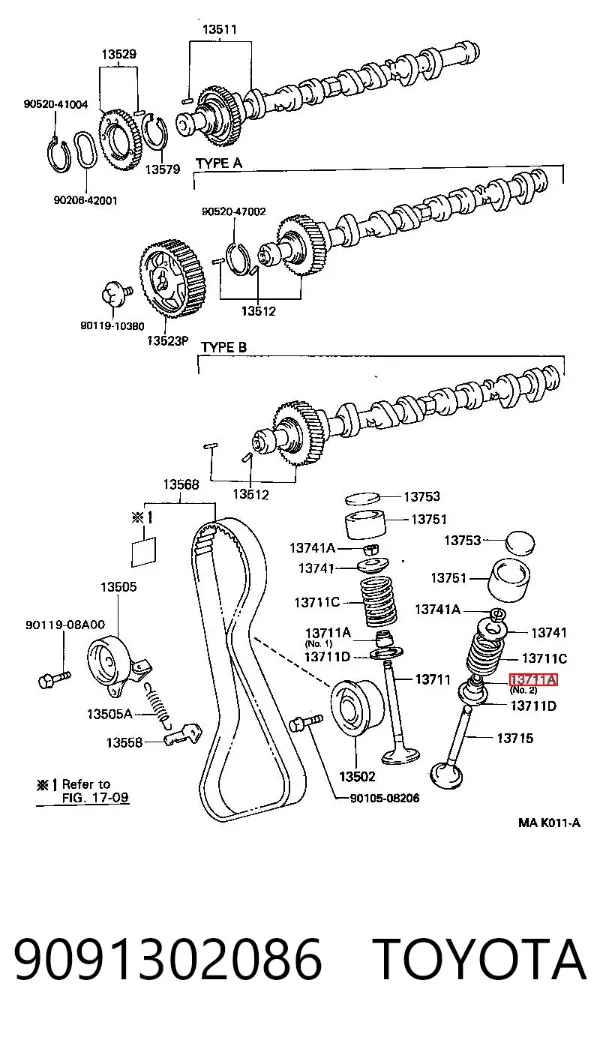 Vedação de válvula (de óleo) de admissão 9091302086 Toyota