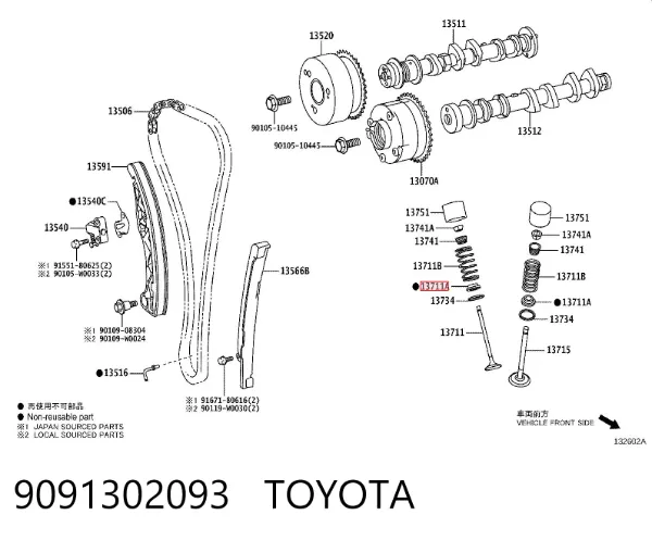 Vedação de válvula (de óleo) de admissão 9091302093 Toyota