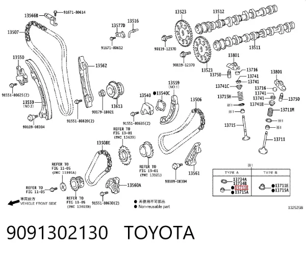 Vedação de válvula (de óleo) de admissão 9091302130 Toyota