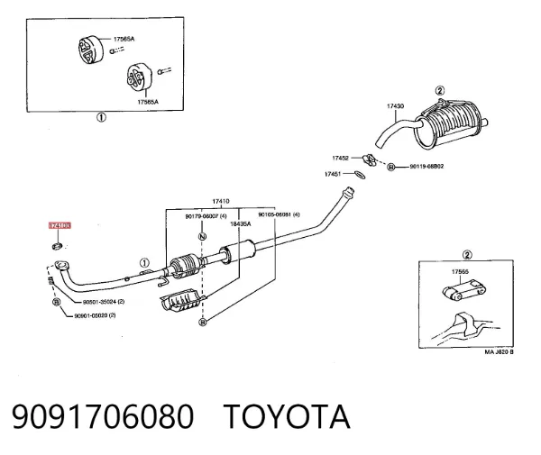 Vedante de tubo de admissão do silenciador 9091706080 Toyota
