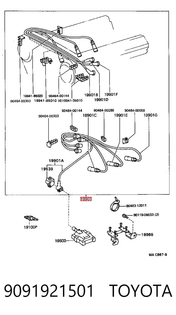 Fios de alta voltagem, kit 9091921501 Toyota