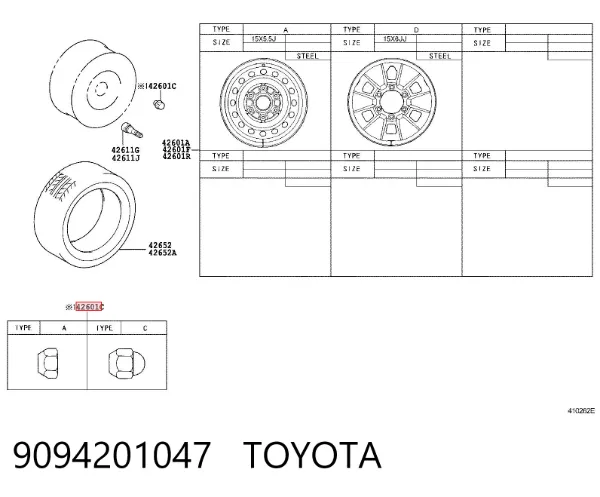 Porca de roda 9094201047 Toyota