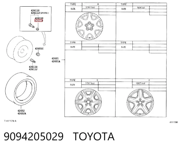 Válvula de controlo de pressão de ar no pneu 9094205029 Toyota
