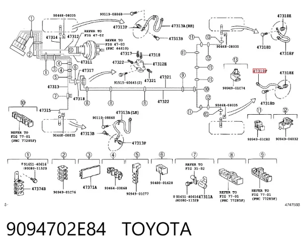 Mangueira do freio dianteira 9094702E84 Toyota