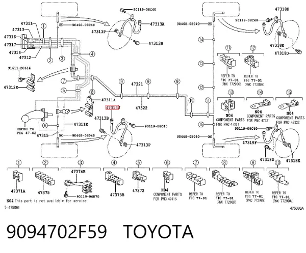 Mangueira do freio dianteira 9094702F59 Toyota