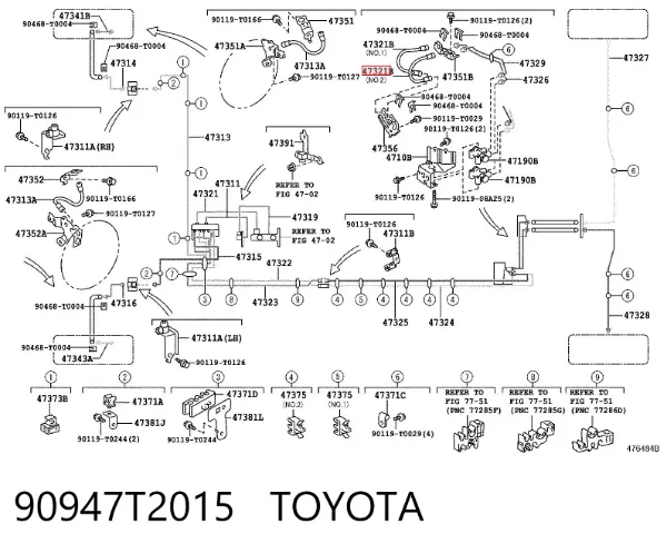 Mangueira do freio traseira 90947T2015 Toyota