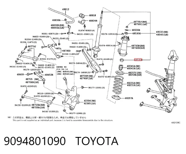 Bucha da haste de amortecedor traseiro 9094801090 Toyota
