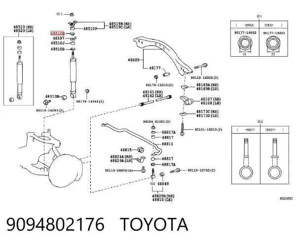 Arruela de bucha da haste de amortecedor dianteiro 9094802176 Toyota