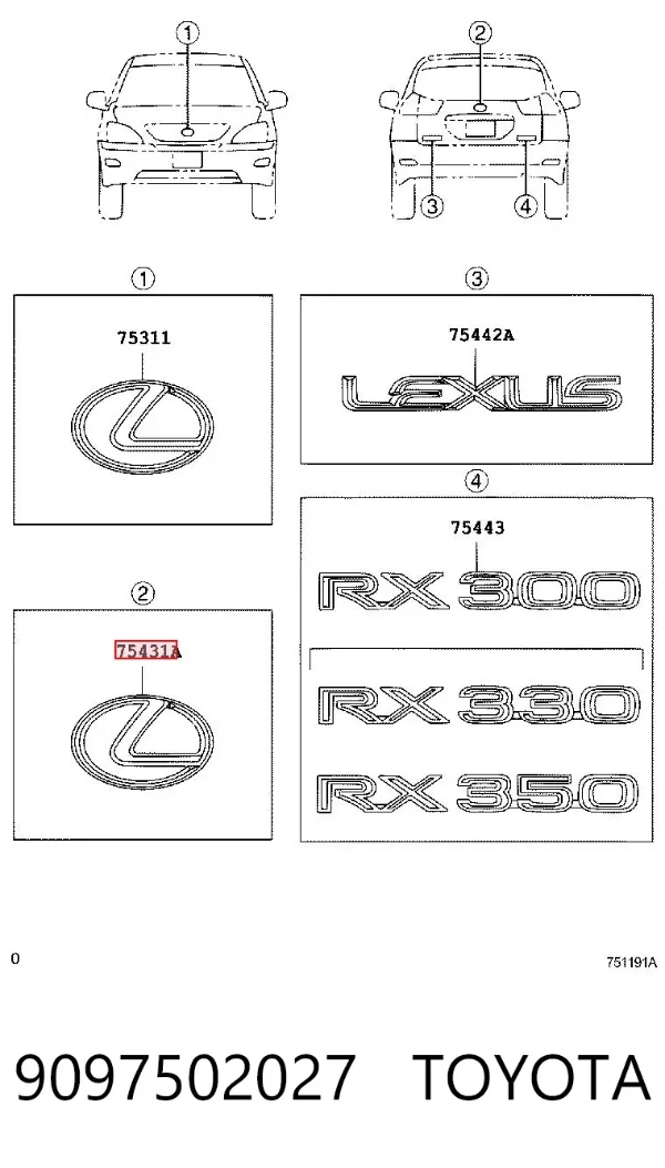 Emblema de tampa de porta-malas (emblema de firma) Lexus RX 300/330/350/400H