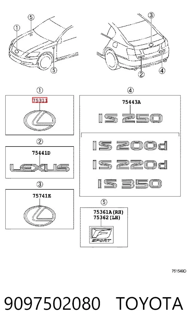 Emblema da capota 9097502080 Toyota