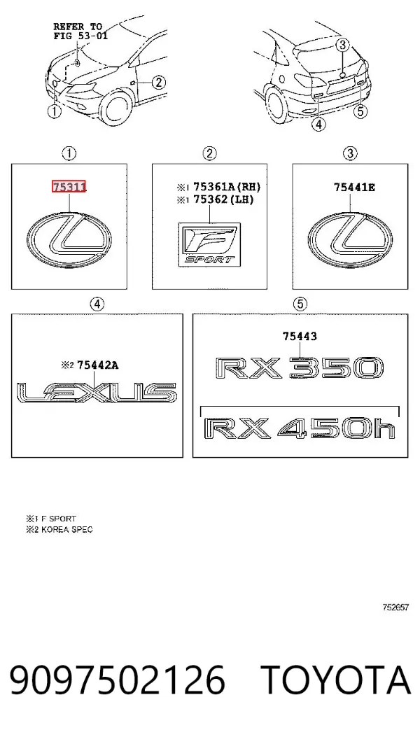 Emblema da capota 9097502126 Toyota