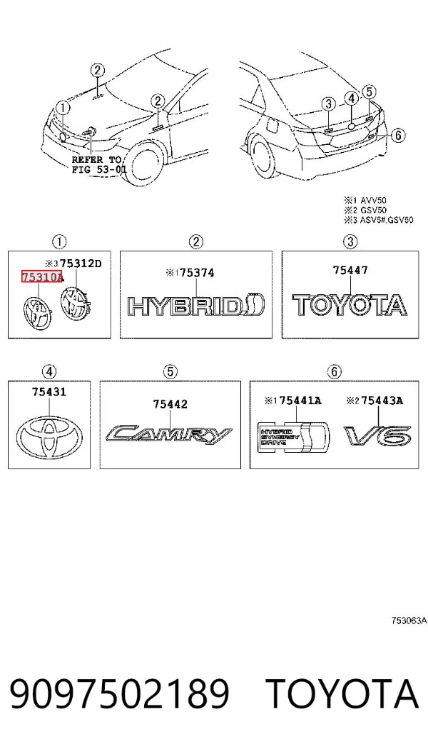 Emblema da capota 9097502189 Toyota