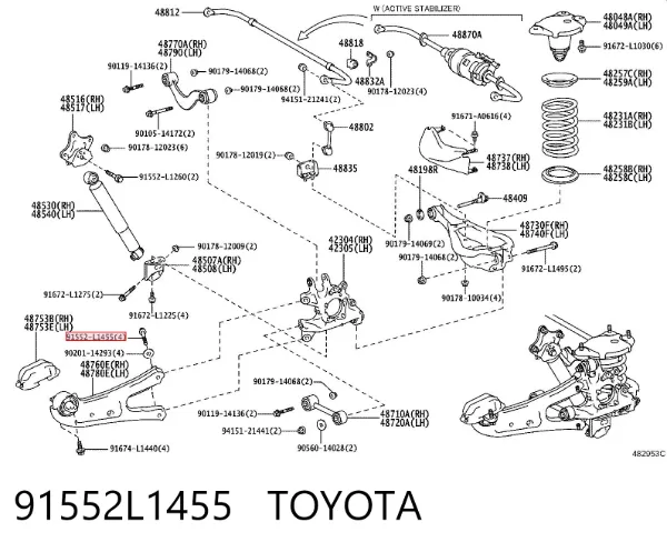 Parafuso de fixação de apoio esférico ao braço oscilante 91552L1455 Toyota