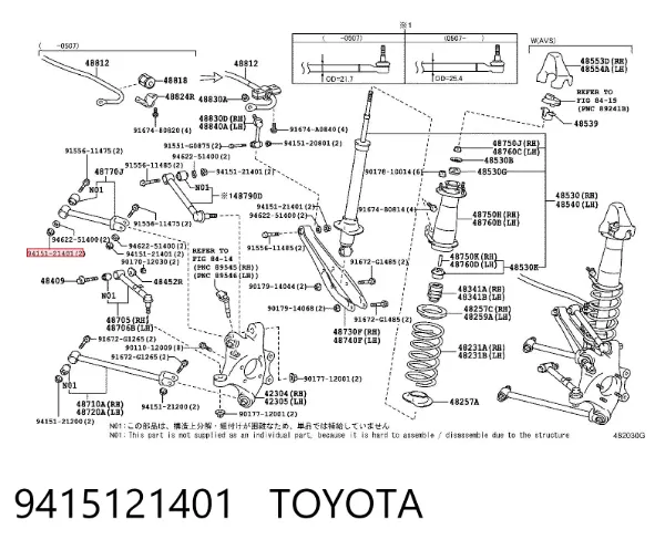 Porca de suporte dianteiro de estabilizador 9415121401 Toyota