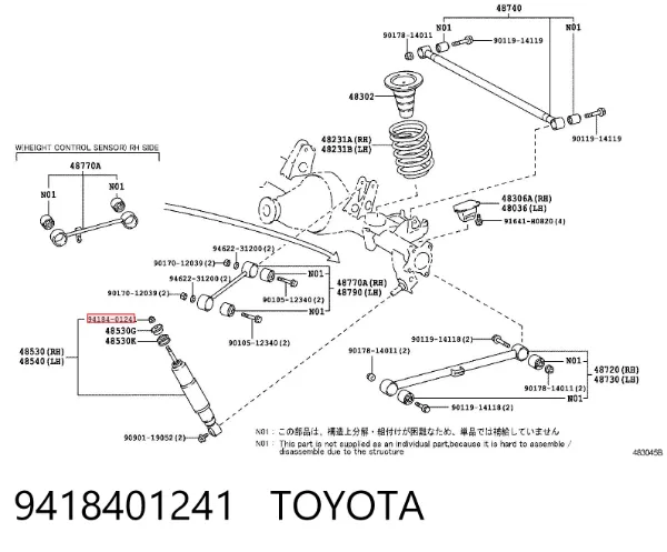 Porca da haste de amortecedor dianteiro 9418401241 Toyota