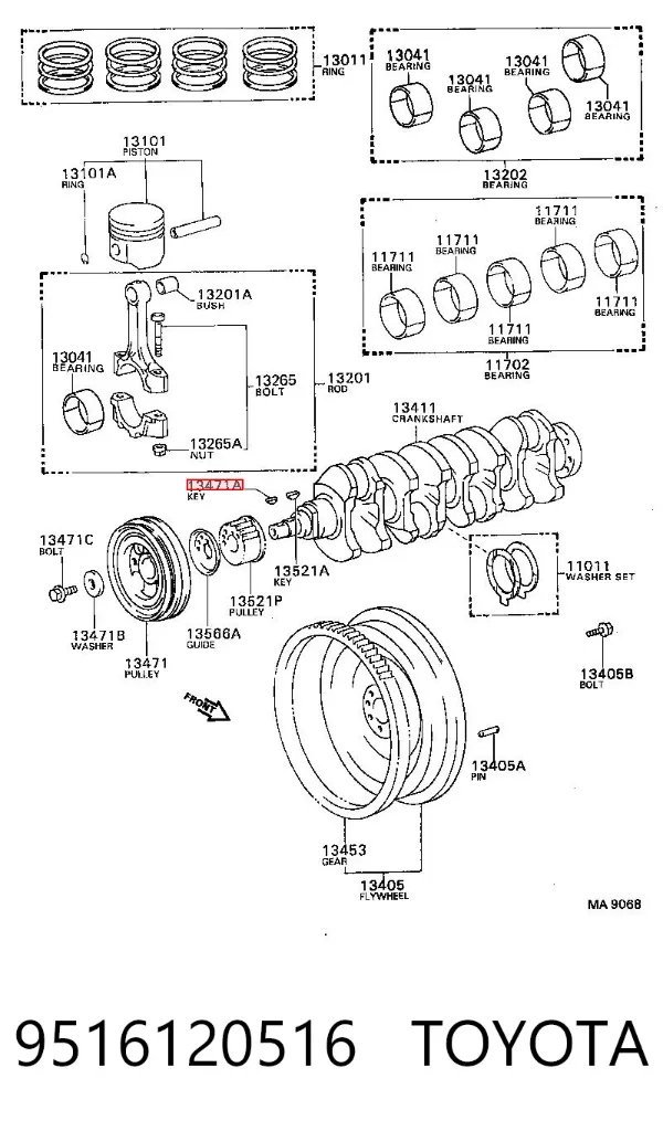 Chaveta de cambota 9516120516 Toyota