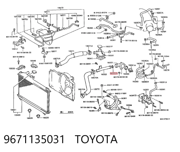 Vedante anular do sistema de esfriamento 9671135031 Toyota