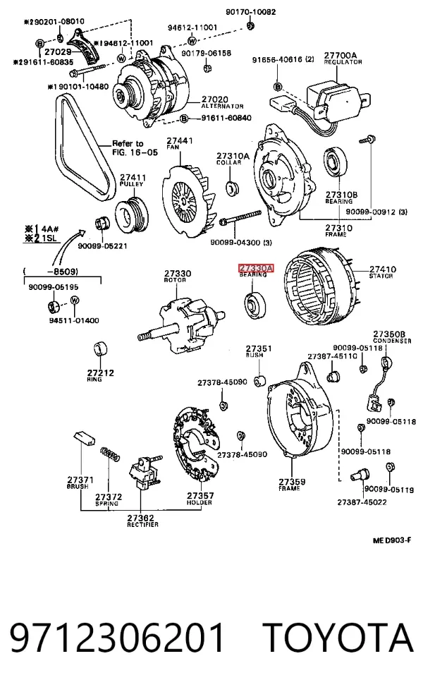 Rolamento do gerador 9712306201 Toyota