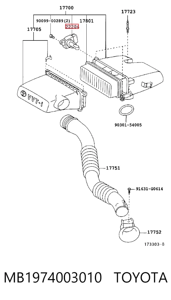 Sensor de fluxo (consumo) de ar, medidor de consumo M.A.F. - (Mass Airflow) MB1974003010 Toyota
