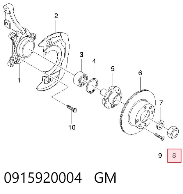 Porca de cubo dianteiro 0915920004 General Motors