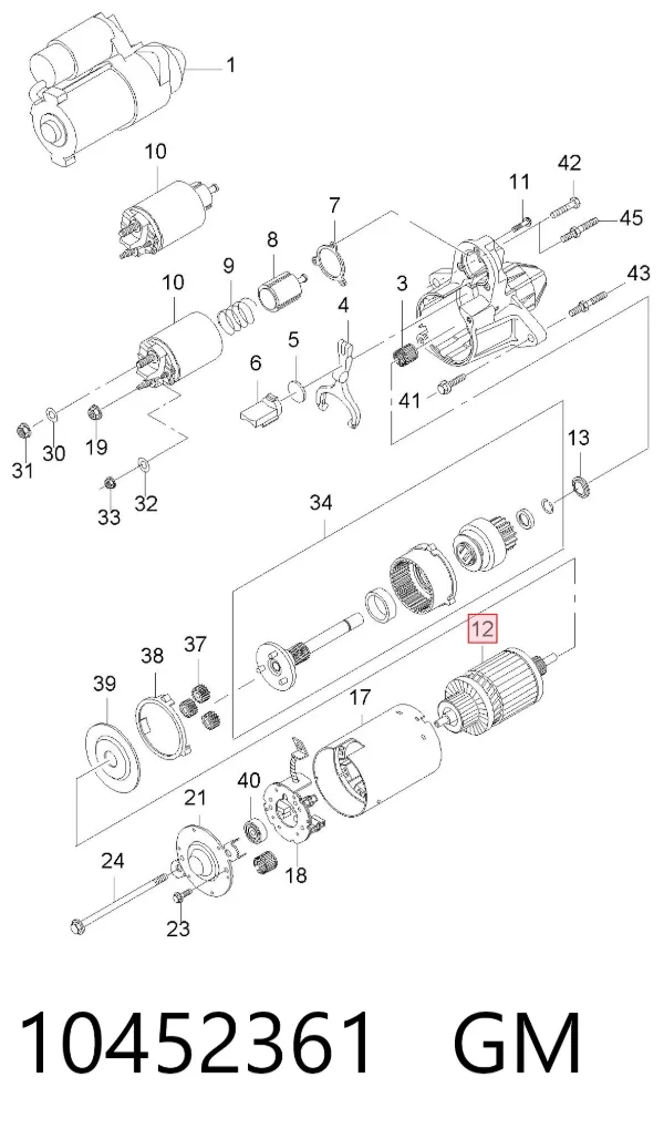 Induzido (rotor) do motor de arranco 10452361 General Motors