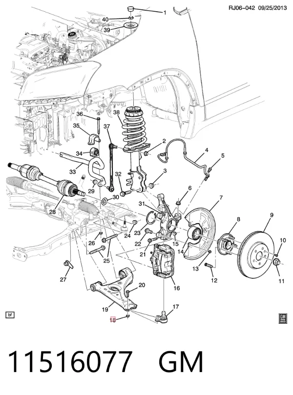 Porca de parafuso de fixação de braço oscilante dianteiro inferior 11516077 General Motors