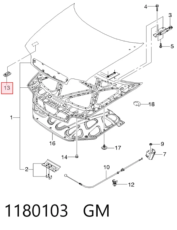 Fixador de suporte da capota 1180103 General Motors