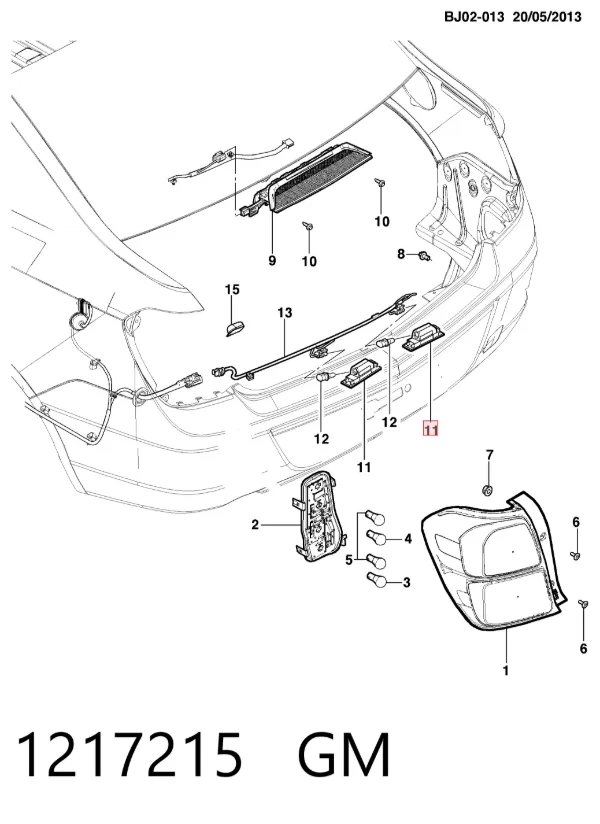 Lanterna da luz de fundo de matrícula traseira 1217215 General Motors