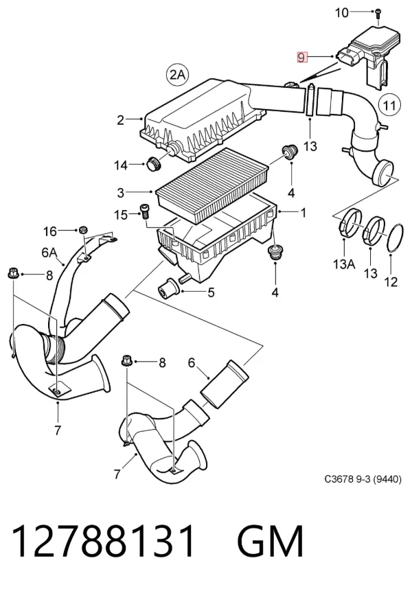 Sensor de fluxo (consumo) de ar, medidor de consumo M.A.F. - (Mass Airflow) 12788131 General Motors