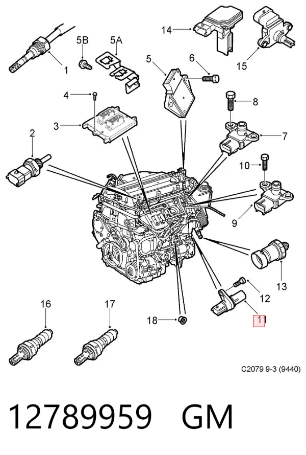 Sensor de posição (de revoluções) de cambota 12789959 General Motors