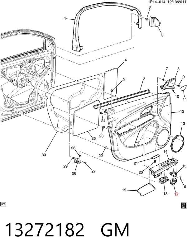 Unidade de controlo dos espelhos de retrovisão, na porta 13272182 General Motors