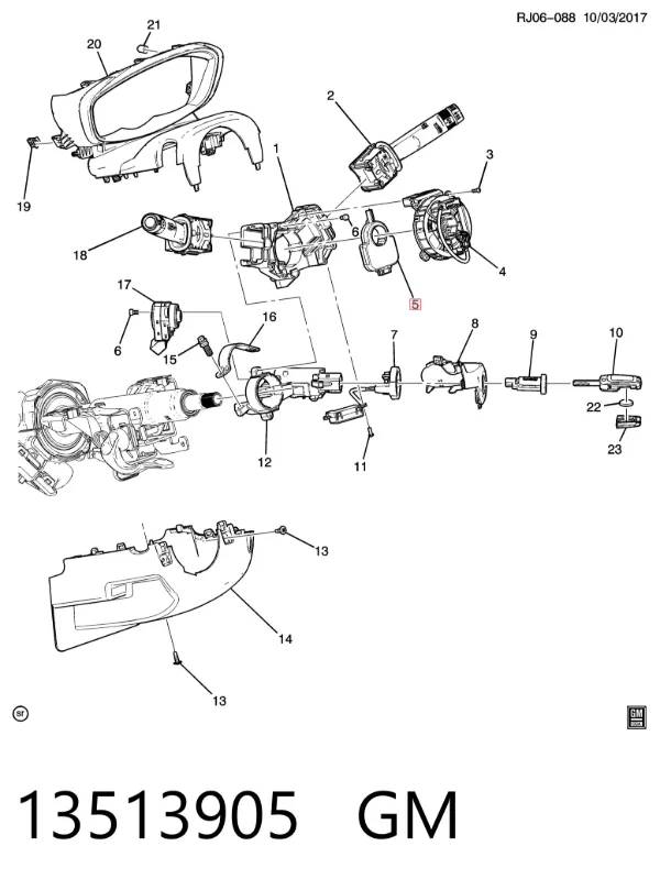 Sensor do ângulo de viragem do volante de direção 13513905 General Motors