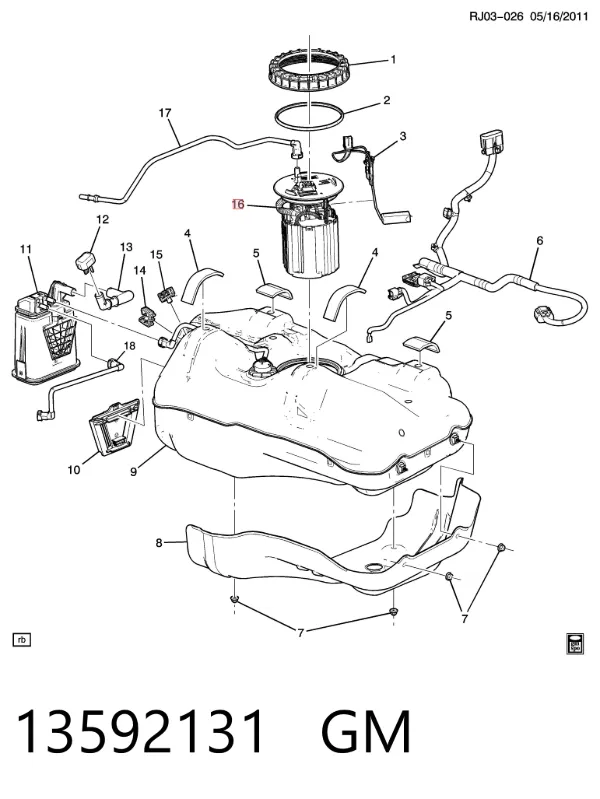 Módulo de bomba de combustível com sensor do nível de combustível 13592131 General Motors