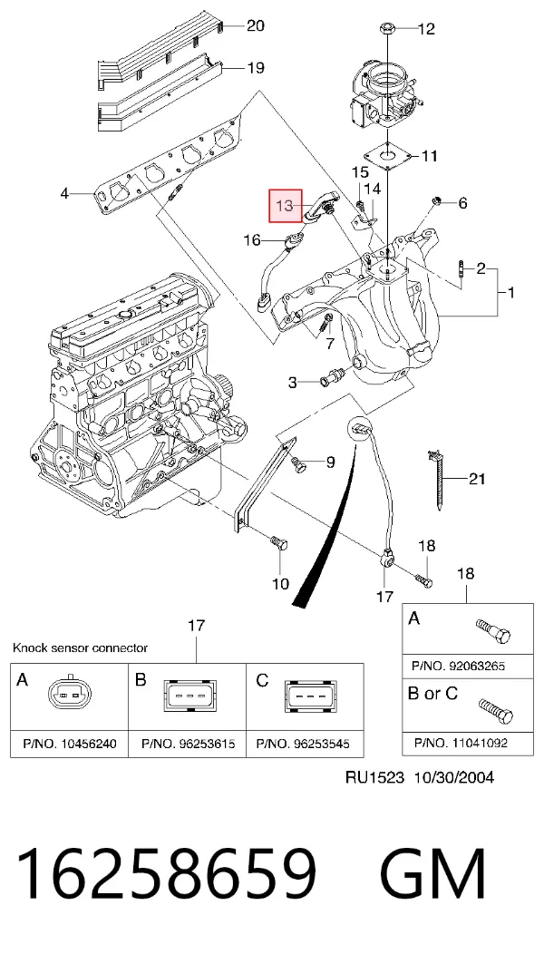 Sensor de pressão no coletor de admissão, MAP 16258659 General Motors