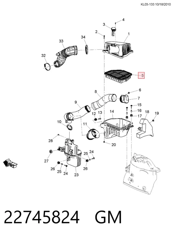 Filtro de ar 22745824 General Motors