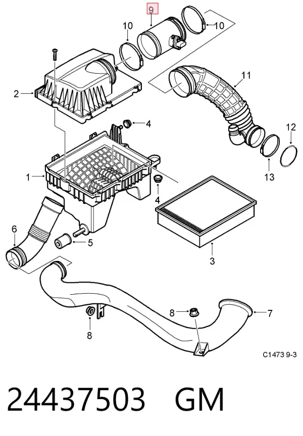 Sensor de fluxo (consumo) de ar, medidor de consumo M.A.F. - (Mass Airflow) 24437503 General Motors