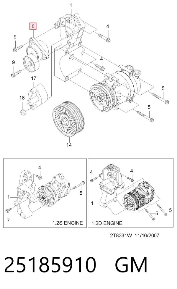 Rolo de reguladora de tensão da correia de transmissão 25185910 General Motors