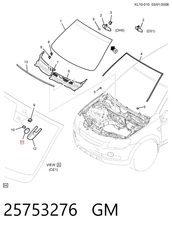 Sensor de chuva 25753276 General Motors