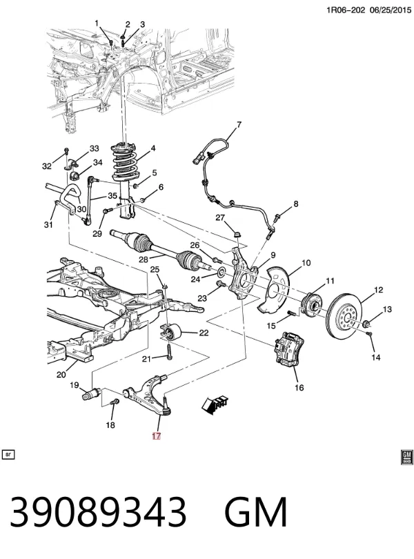 Braço oscilante inferior direito de suspensão dianteira 39089343 General Motors