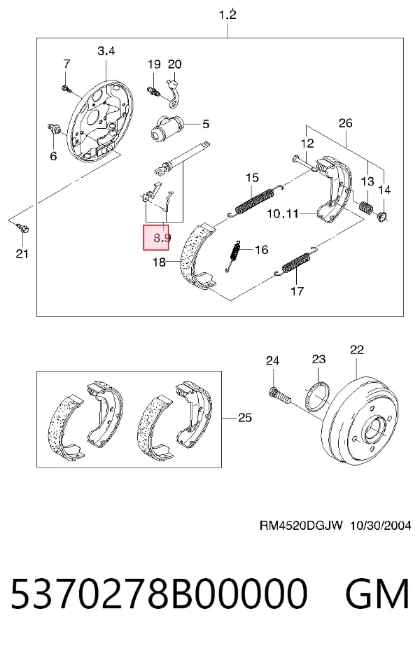 Kit de reparação do freio de estacionamento 5370278B00000 General Motors