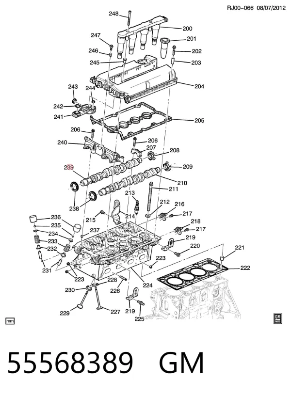 Árvore distribuidora de motor de escape 55568389 General Motors