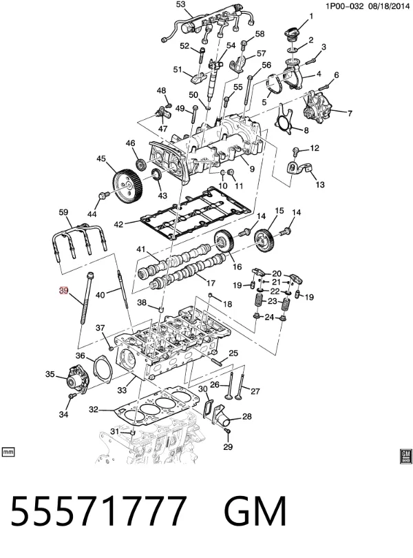Parafuso de cabeça de motor (CBC) 55571777 Peugeot/Citroen