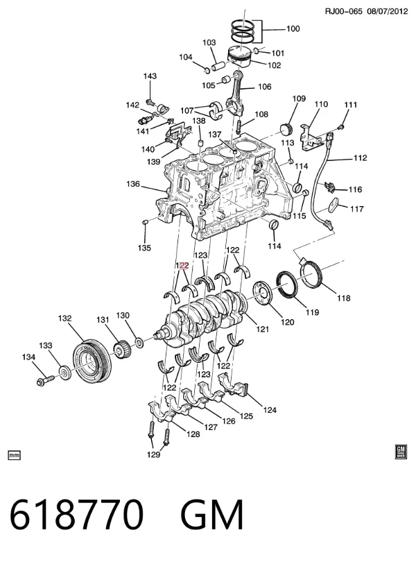 Folhas inseridas principais de cambota, kit, 1ª reparação ( + 0,25) 618770 General Motors