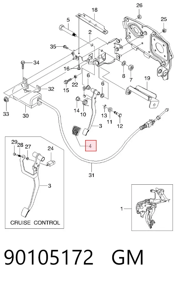 Placa sobreposta de pedal de embraiagem 90105172 General Motors