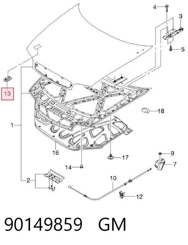 Fixador de suporte da capota 90149859 General Motors
