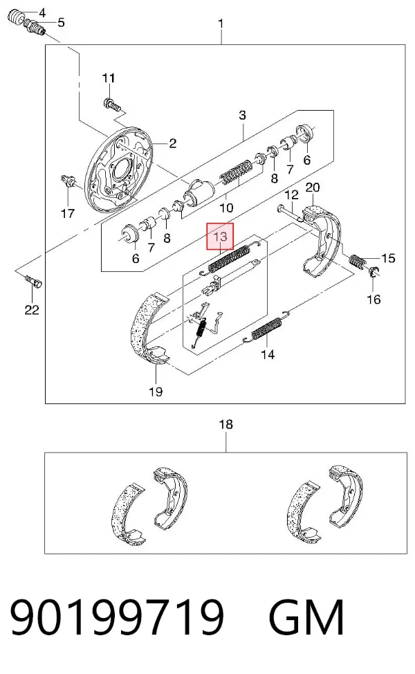 Kit de montagem das sapatas traseiras de tambor 90199719 General Motors