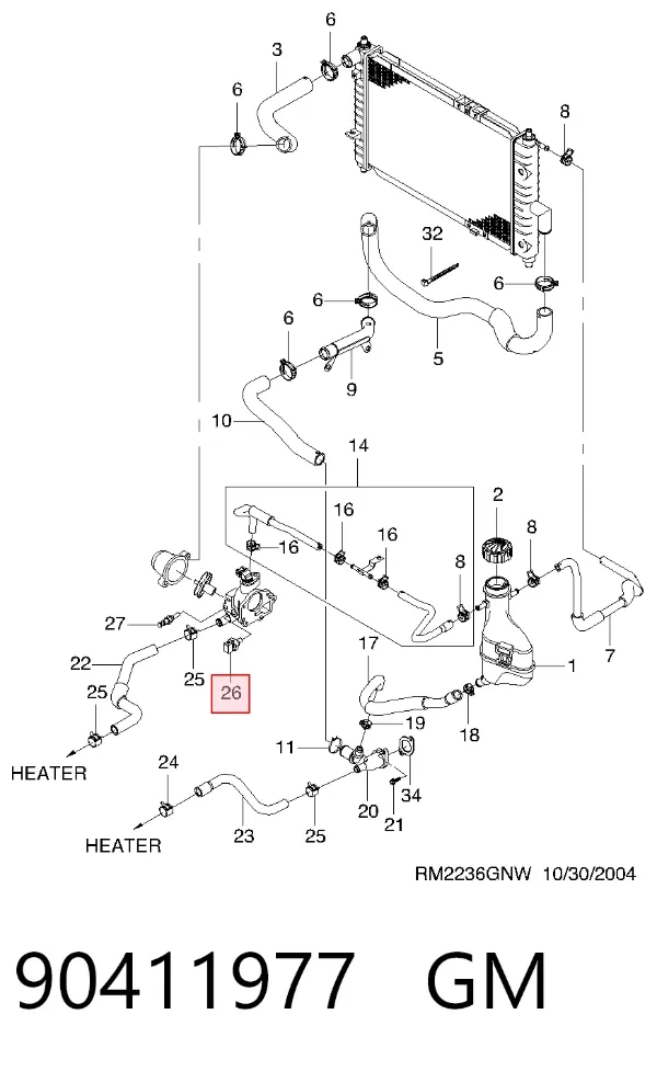 Sensor de temperatura do fluido de esfriamento 90411977 General Motors