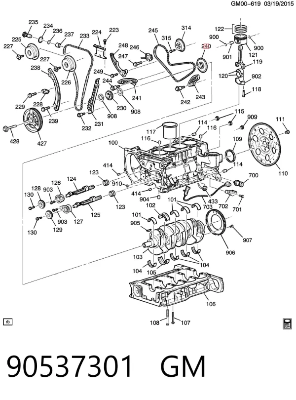 Engrenagem de cadeia da roda dentada de acionamento de cambota de motor 90537301 General Motors