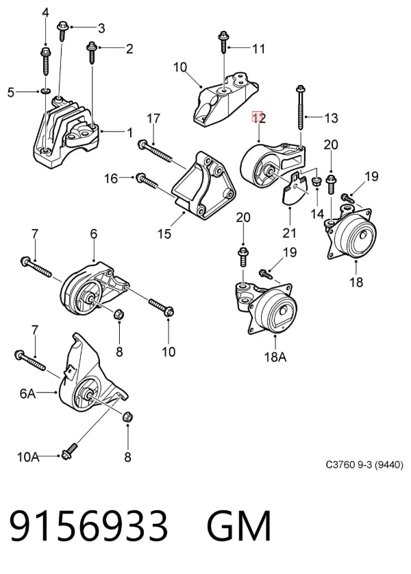 Coxim (suporte) traseiro de motor 9156933 General Motors